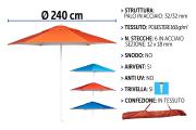 OMBRELLONE SPIAGGIA PALO CENTRALE 240 D. 32/32 160G POLY. TU 4AS ART.6699029