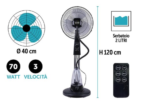 VENTILATORE NEBULIZZATORE D40 2LT 70W TIM+TEL.NERO ART.7066001