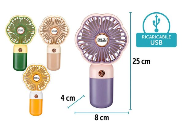 VENTILATORE PORTATILE RICARICABILE USB 8X4X25CM DD8155E 4COL ART.39652428
