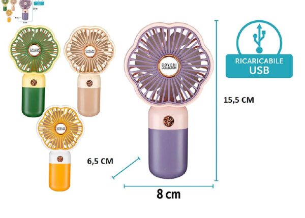 VENTILATORE PORTATILE RICARICABILE USB 8X6.5X15.5CM DD8155B 4COL ART.39652433