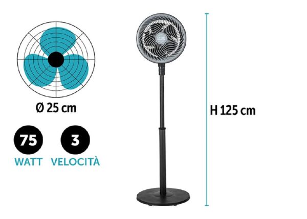 VENTILATORE PIANTANA 25CM 75W NERO ART.7060009
