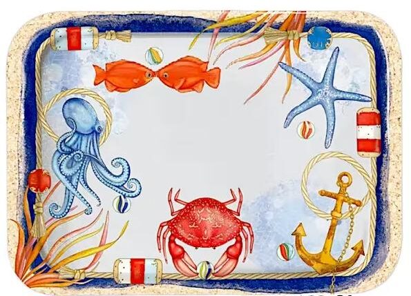 VASSOIO CAFFE MEL 30X21,5CM DECORAZIONE IN FONDO AL MARE
