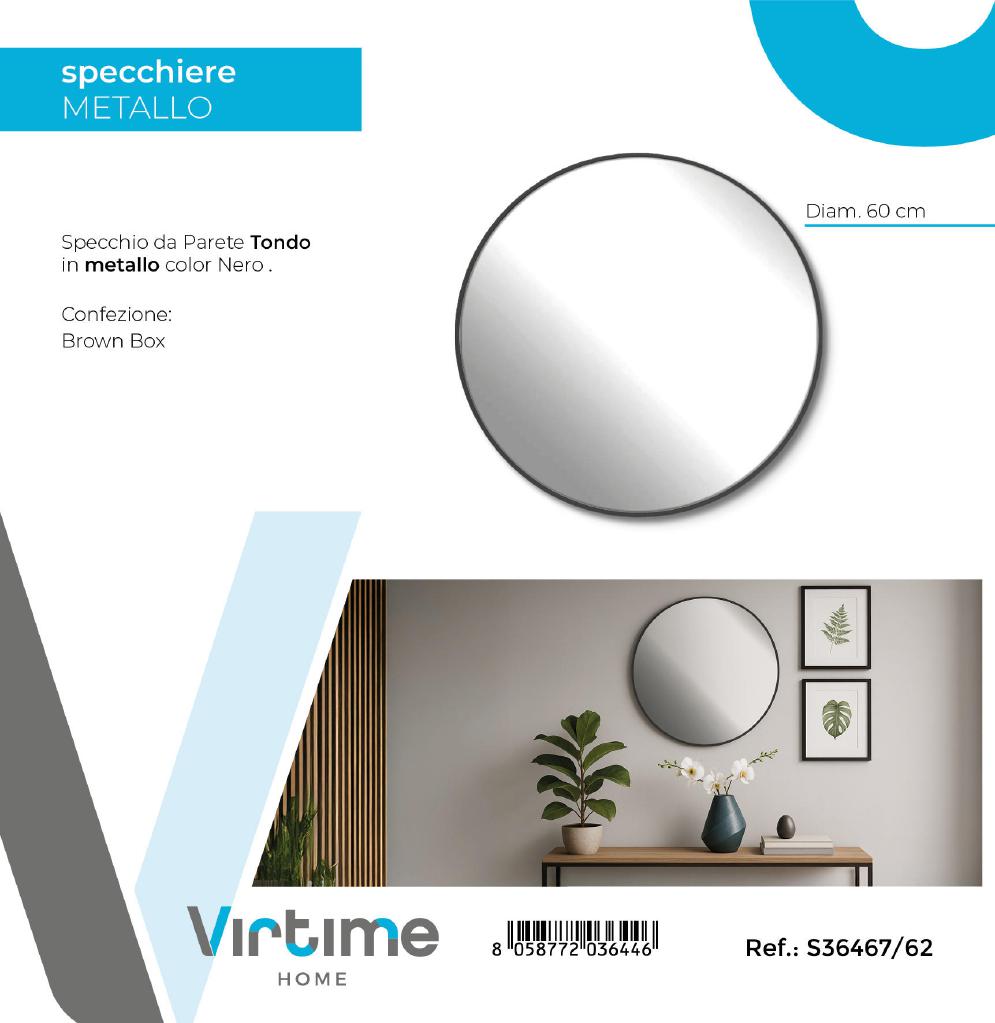 SPECCHIO PARETE TONDO METAL NERO DIAM.60 ART.S36467/62 SPECCHIO PARETE TONDO METAL NERO DIAM.60 ART.S36467/62
