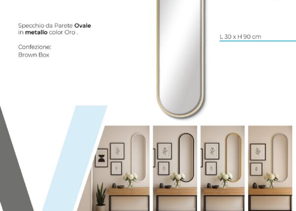 SPECCHIO PARETE OVALE METAL GOLD 30X90 CM ART.S36468/30093