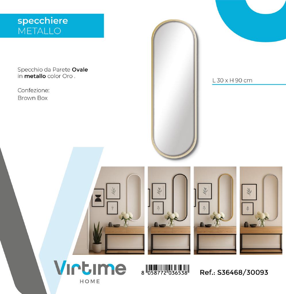 SPECCHIO PARETE OVALE METAL GOLD 30X90 CM ART.S36468/30093 SPECCHIO PARETE OVALE METAL GOLD 30X90 CM ART.S36468/30093