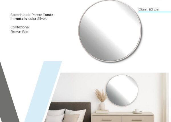 SPECCHIO PARETE TONDO METAL SILVER DIAM.60 ART.S36467/64