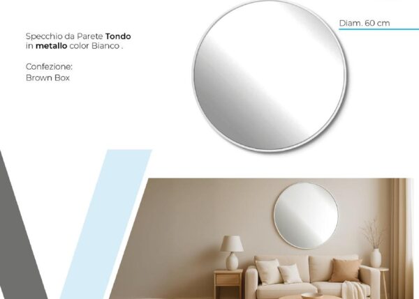 SPECCHIO PARETE TONDO METAL BIANCO DIAM.60 ART.S36467/61
