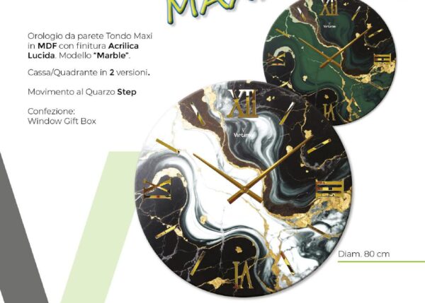 OROLOGIO PARETE MDF ACRYLIC D.80 MARBLE 2 SOG.ASS. ART.1163/01