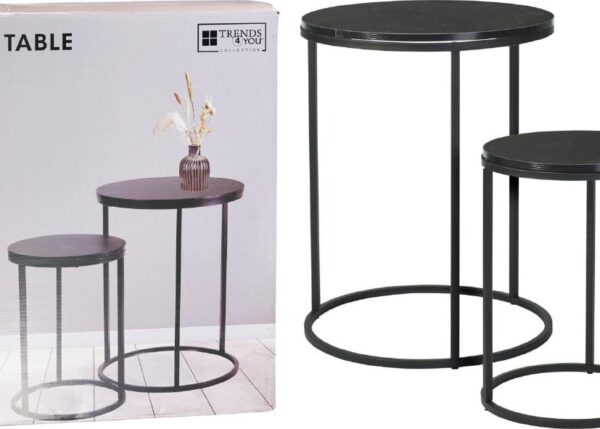 TAVOLINI SET/2 METALLO/MDF DECO MARMO NERO ART.MB9000050