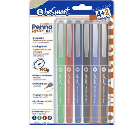 PENNE ROLLER BLISTER 4+2 OMAGGIO RA5 4 COL. ASS. BE SMART ART.00300268