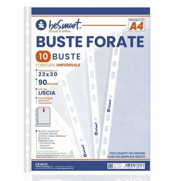 BUSTE FORATE LISCE A4 90MICRON CF 10PZ BESMART ART.01310022 BUSTE FORATE LISCE A4 90MICRON CF 10PZ BESMART ART.01310022
