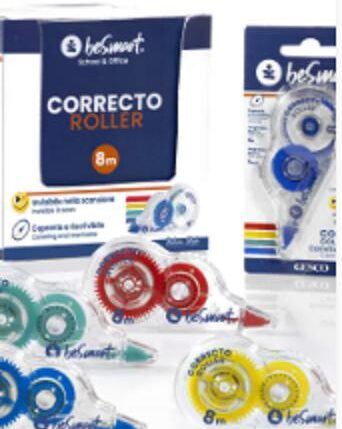 CORRETTORE SINGOLO IN BLISTER A NASTRO 8MT 4 COLORI ASS. BE SMART ART.01030022