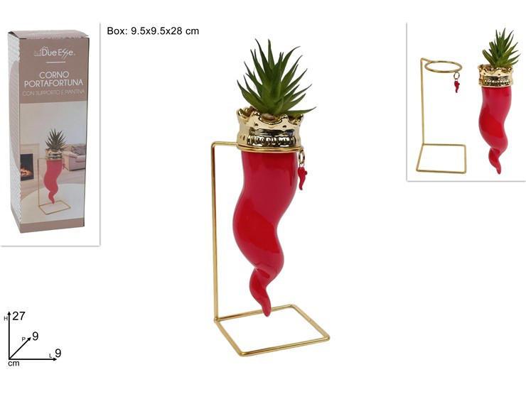 CORNO IN CERAMICA CON PIANTA GRASSA E BASE IN METALLO ART.DEV25012271 CORNO IN CERAMICA CON PIANTA GRASSA E BASE IN METALLO ART.DEV25012271