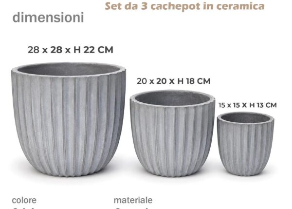 ISCHIA CACHEPOT IN CERAMICA MEDIUM GRIGIO ART.592010-592034