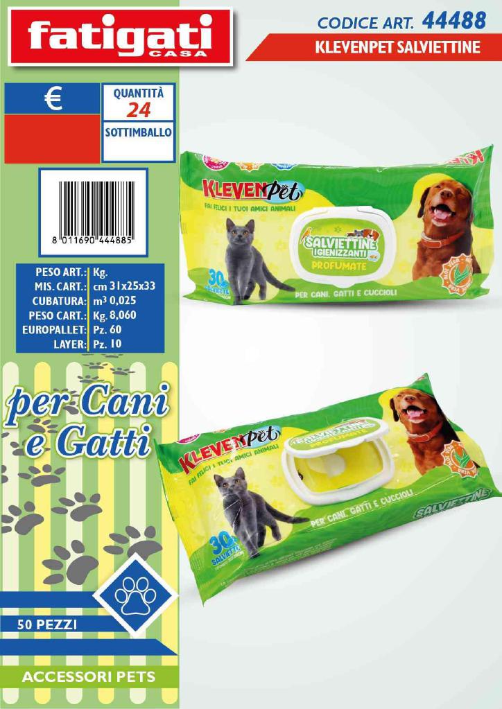 FATIGATI KLEVENPET SALVIETTINE 30PZ PER CANI&GATTI ART.44488 FATIGATI KLEVENPET SALVIETTINE 30PZ PER CANI&GATTI ART.44488