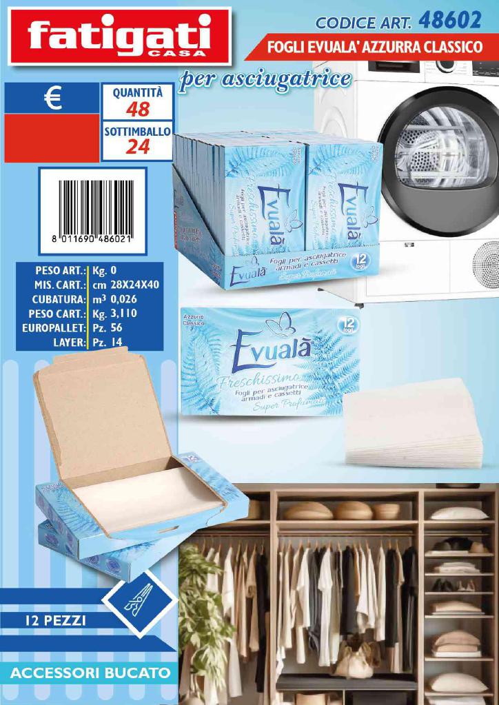 FATIGATI FOGLI EVUALA' X ASCIUGATRICE AZZURRA CLASSICO 12PZ ART.48602 FATIGATI FOGLI EVUALA' X ASCIUGATRICE AZZURRA CLASSICO 12PZ ART.48602