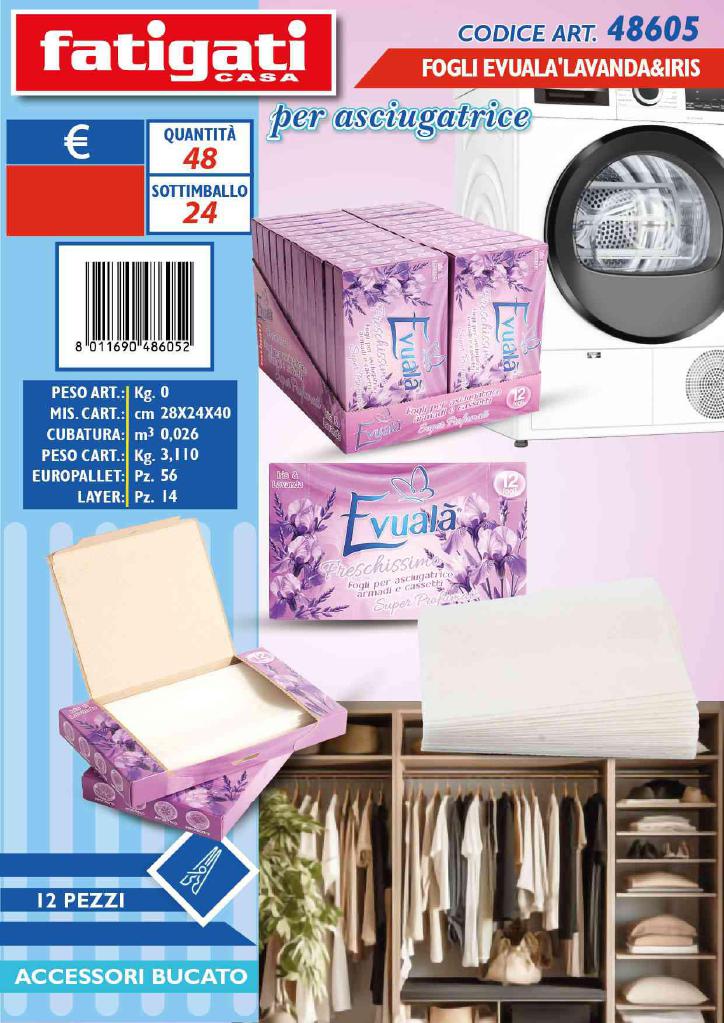 FATIGATI FOGLI EVUALA' X ASCIUGATRICE LAVANDA&IRIS 12PZ ART.48605 FATIGATI FOGLI EVUALA' X ASCIUGATRICE LAVANDA&IRIS 12PZ ART.48605