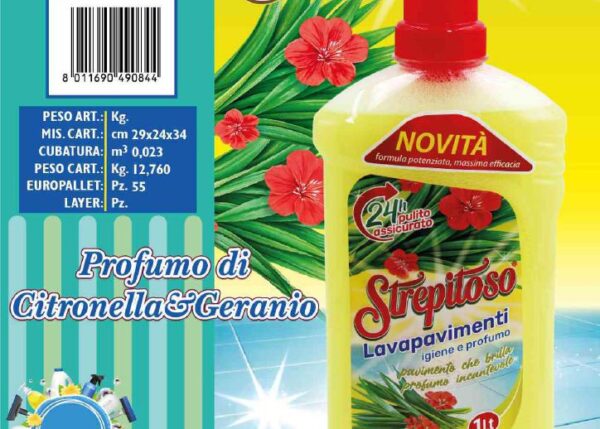FATIGATI STREPITOSO LAVAPAVIMENTI 1LT CITRONELLA&GERAN ART.49084