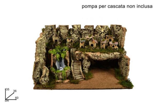 PAESAGGIO VUOTO C/CASETTE CASCATA E PONTICELLO 59X35X35CM ART. 40626. FR000146