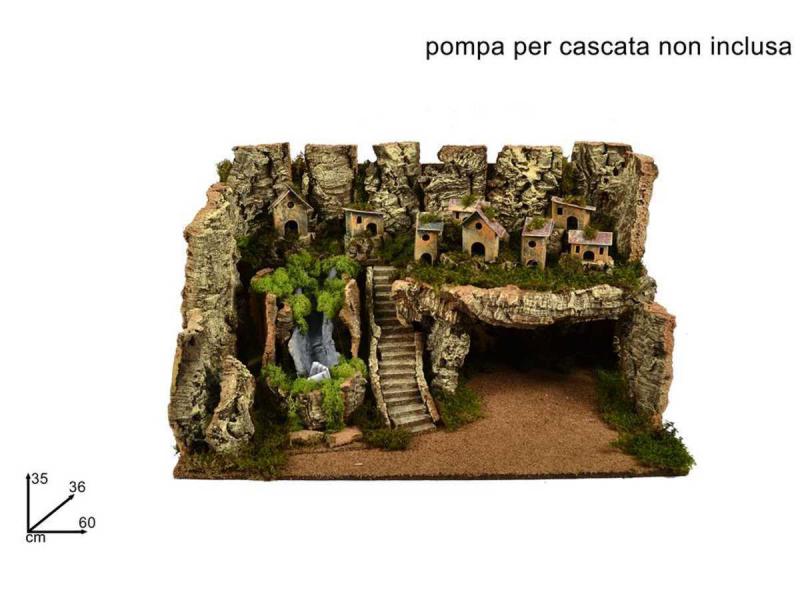PAESAGGIO VUOTO C/CASETTE CASCATA E PONTICELLO 59X35X35CM ART. 40626. FR000146 PAESAGGIO VUOTO C/CASETTE CASCATA E PONTICELLO 59X35X35CM ART. 40626. FR000146