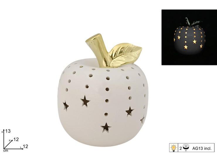 MELA CERAMICA FOGLIA ORO C LUCI 13CM ART.XNA24021351 MELA CERAMICA FOGLIA ORO C LUCI 13CM ART.XNA24021351