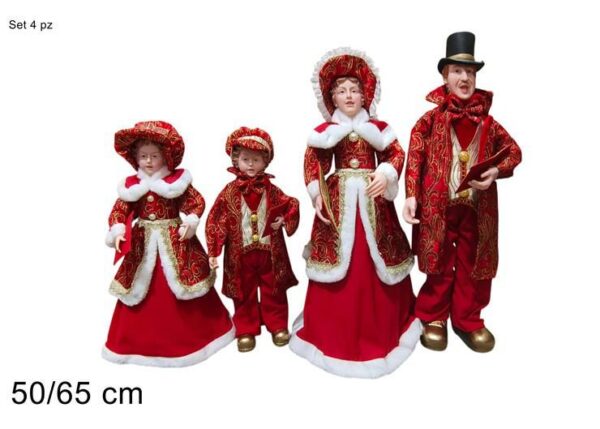 FAMIGLIA NATALIZIA SET 4PZ CON ABITO ROSSO DECORATO 50 65CM ART.XNA24060521