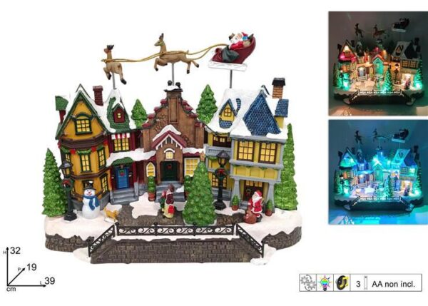 GIOSTRINA PAESAGGIO CON BABBO NATALE CON RENNE LUCI SUONO MOVIMENTO ART.XNA24067311