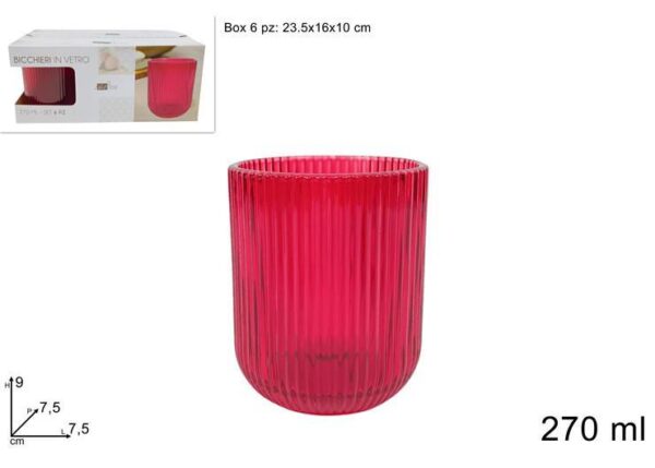 BICCHIERI VETRO 270ML SET 6PEZZI ROSSI RIGATO (F1.30) ART.XNA24075101
