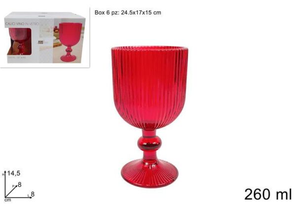 CALICI VINO VETRO 260ML SET 6PEZZI ROSSI RIGATO (F1.58) ART.XNA24075151