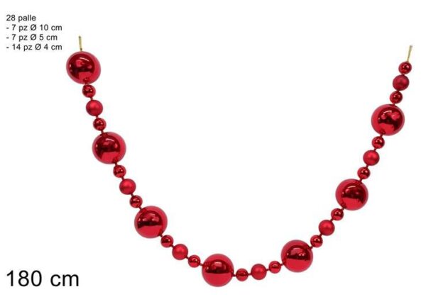 GHIRLANDA PALLINE 180CM ROSSA ART.XNA24039853