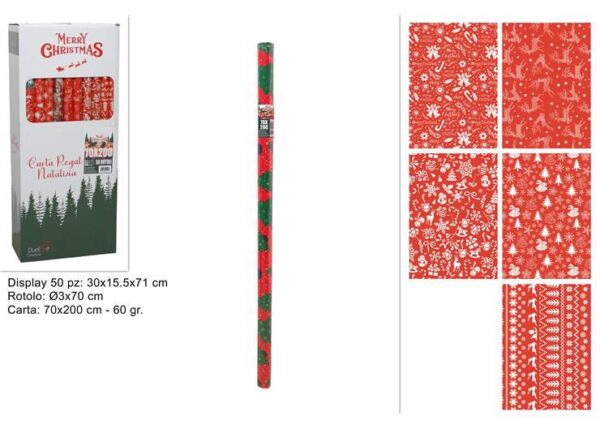 ROTOLO CARTA REGALO ROSSA NATALIZIA 60GR 70X200CM ART.XNA25007781