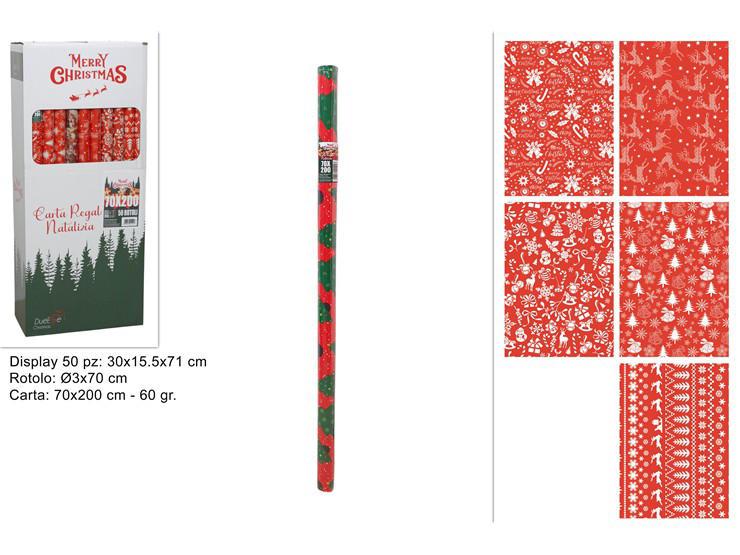 ROTOLO CARTA REGALO ROSSA NATALIZIA 60GR 70X200CM ART.XNA25007781 ROTOLO CARTA REGALO ROSSA NATALIZIA 60GR 70X200CM ART.XNA25007781