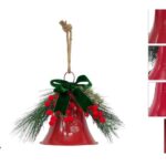 CAMPANA ROSSA C FIOCCO VERDE VELLUTO E BACCHE ROSSE FLOCCATE 3ASS ART.XNA25018121