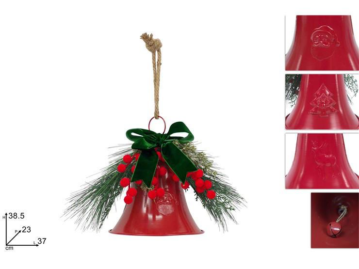 CAMPANA ROSSA C FIOCCO VERDE VELLUTO E BACCHE ROSSE FLOCCATE 3ASS ART.XNA25018121 CAMPANA ROSSA C FIOCCO VERDE VELLUTO E BACCHE ROSSE FLOCCATE 3ASS ART.XNA25018121