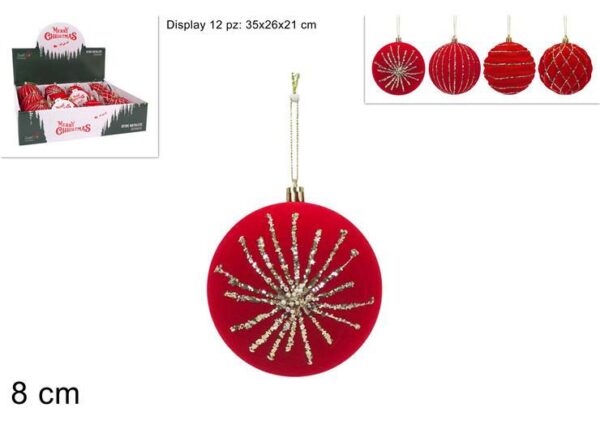 PALLA 8CM VELLUTO ROSSO C GLITTER ORO 4ASS.IN DISPLAY ART.XNA25028731