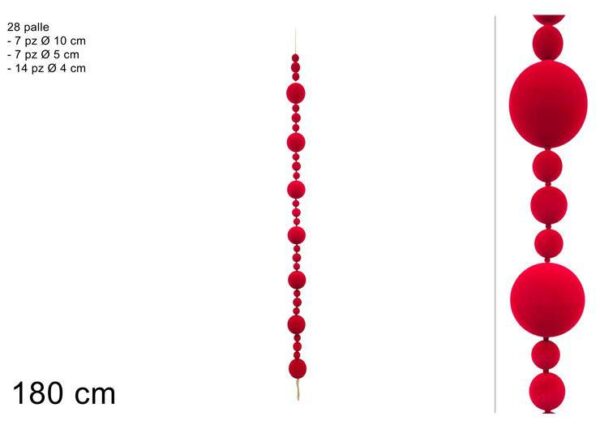 GHIRLANDA 180CM C PALLE IN VELLUTO ROSSA ART.XNA25029301