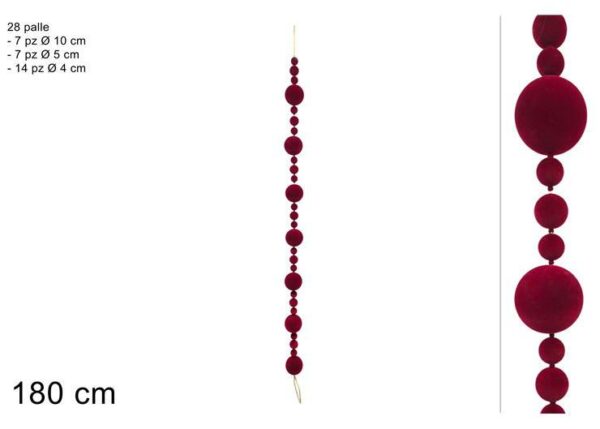 GHIRLANDA 180CM C PALLE IN VELLUTO BORDEAUX ART.XNA25029331