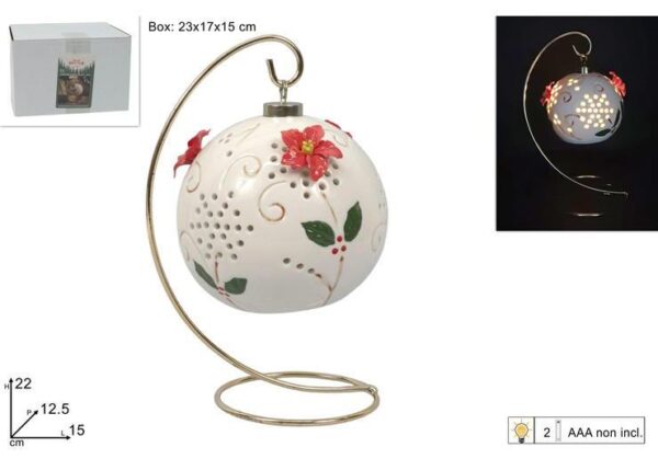 PALLA 12.5CM CON FIORI CON LUCE CON STAND METALLO ART.XNA25035441