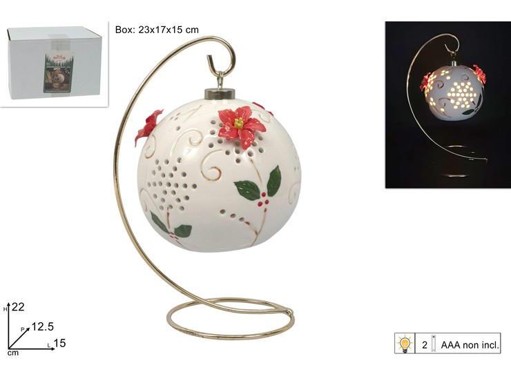 PALLA 12.5CM CON FIORI CON LUCE CON STAND METALLO ART.XNA25035441 PALLA 12.5CM CON FIORI CON LUCE CON STAND METALLO ART.XNA25035441