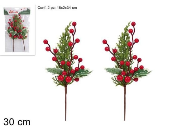 CHIUDIPACCO SPILLONE 30CM FOGLIE E BACCHE SET 2PZ ART.XNA25054791