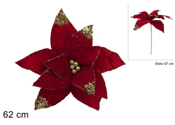 STELO FIORE EFFETTO VELLUTO ROSSO 62CM CON PAILLETTES ART.XNA25055331