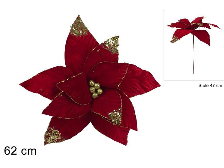 STELO FIORE EFFETTO VELLUTO ROSSO 62CM CON PAILLETTES ART.XNA25055331 STELO FIORE EFFETTO VELLUTO ROSSO 62CM CON PAILLETTES ART.XNA25055331