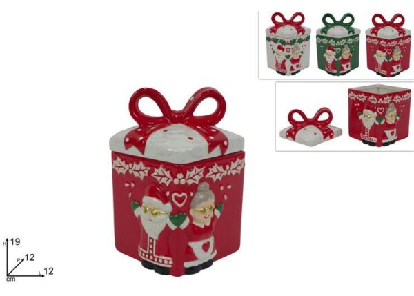 BARATTOLO 19CM CERAMICA DECORO BABBO NONNA NATALE 3COL ART.XNA25069141