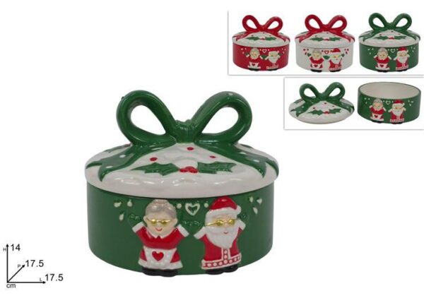 BARATTOLO TONDO 17CM CERAMICA DECORO BABBO NONNA NATALE 3COL ART.XNA25069241