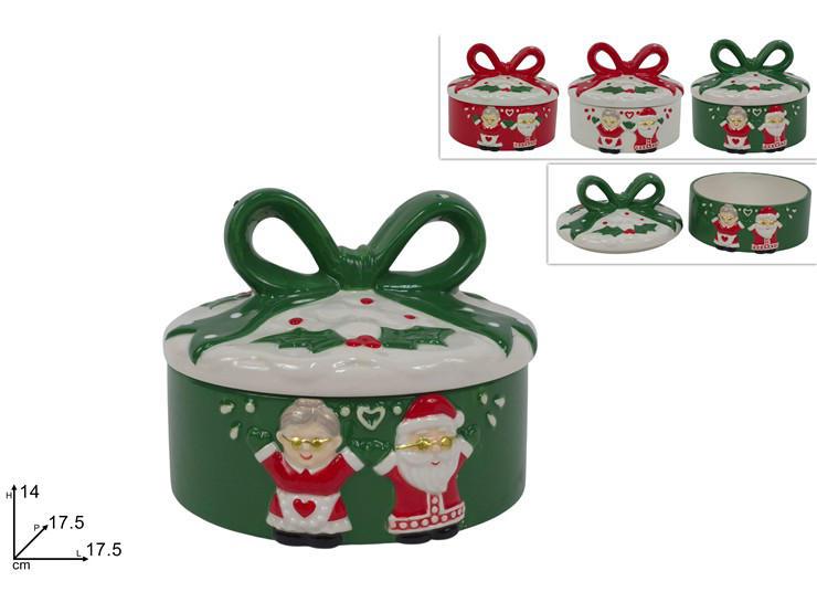 BARATTOLO TONDO 17CM CERAMICA DECORO BABBO NONNA NATALE 3COL ART.XNA25069241 BARATTOLO TONDO 17CM CERAMICA DECORO BABBO NONNA NATALE 3COL ART.XNA25069241