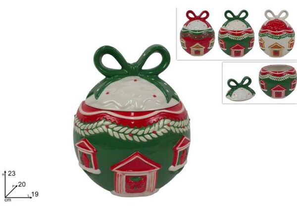 BARATTOLO PALLA CERAMICA 23CM DECORO CASA NATALIZIA 3COL ART.XNA25069391