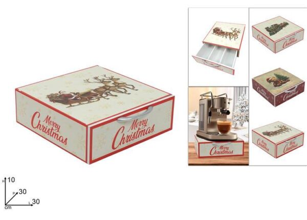CASSETTO LEGNO PORTACIALDE30X30X10 DECORO NATALIZIO 3ASS ART.XNA26001231
