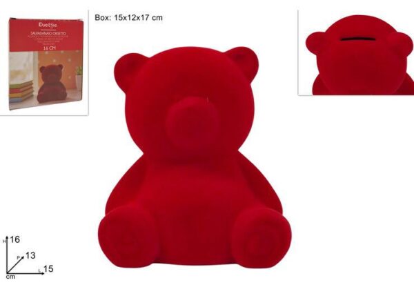 ORSETTO SALVADANAIO 16CM EFFETTO VELLUTO ROSSO ART.XNA25041022