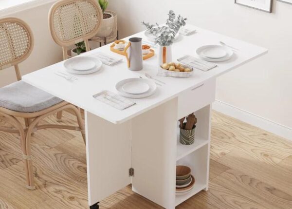 TAVOLO DA PRANZO CON DUE RUOTE LFCD101 WHITE