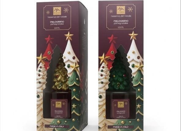 DIFFUSORE DI FRAGRANZA LINEA NATALE PINO MELOGRANO ASS. C/BACCHETTI IN FIBRA ART.38787 -